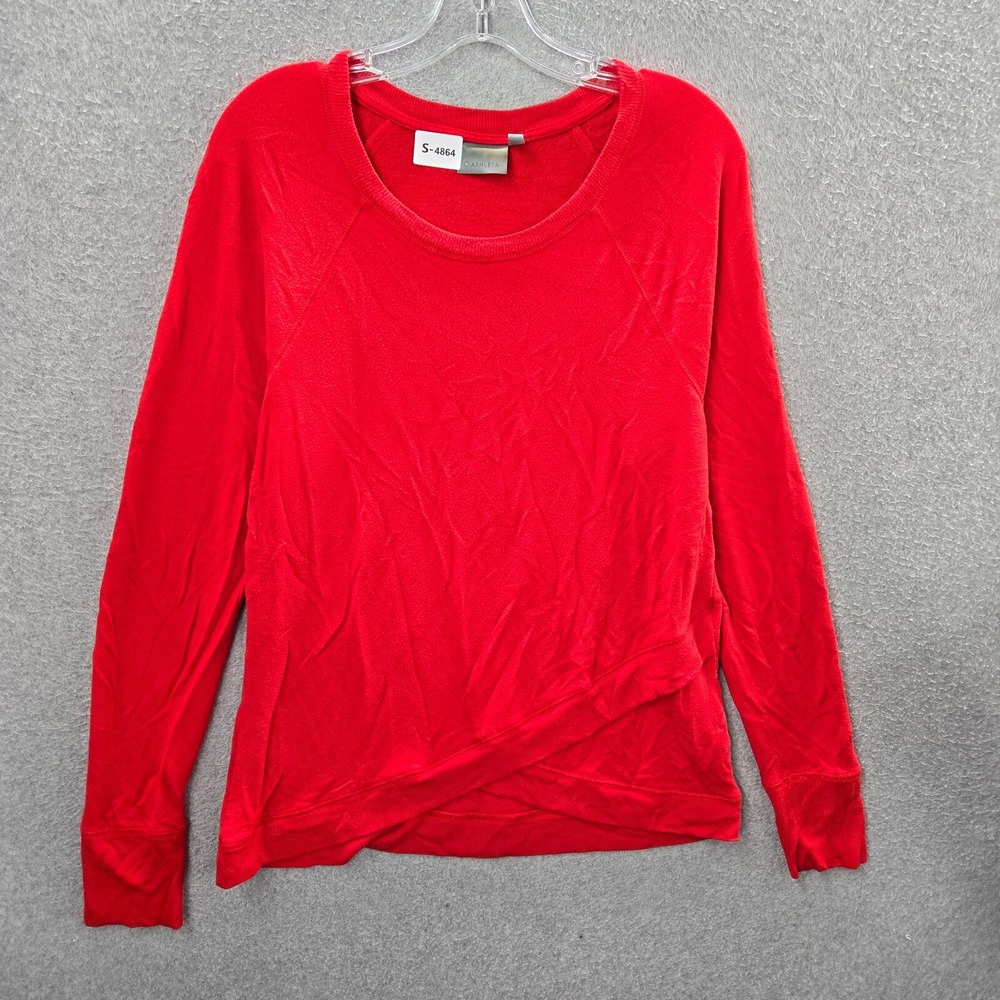 ATHLETA Women Sweatshirt Medium Red Asymmetrical Hem Criss Cross Pullover - Picture 1 of 9